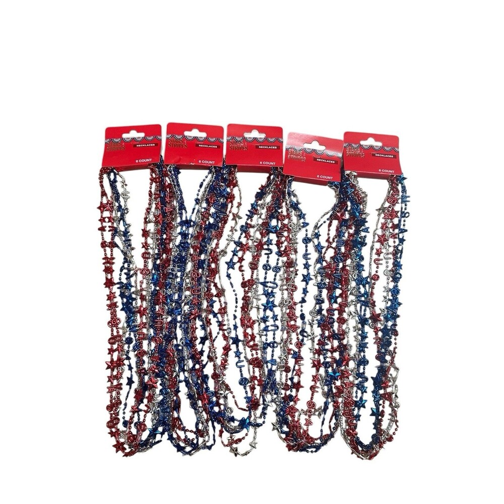 NEW Stars & Stripes Patriotic USA 4th of July Bundle of Necklaces 5pc 30 Total